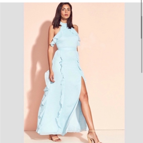 Lovers & Friends Light Blue Eden Ruffle Halter Neck High Neck Dress NWT XS - Picture 5 of 16